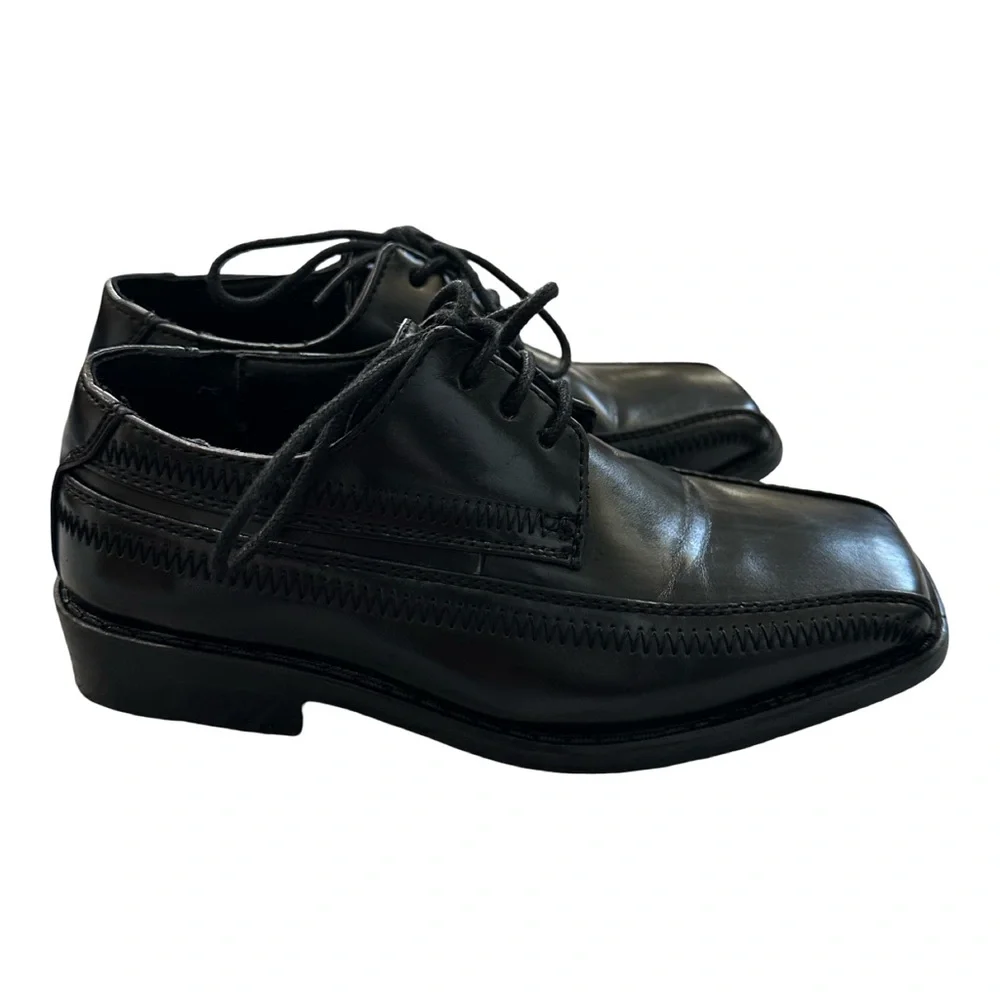Stacy Adams Boys Dress Shoes Black lace up size 11 Lil Bowman Bike Toe Oxford